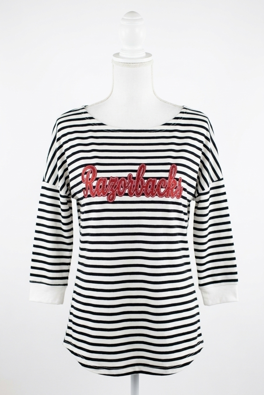 NEW GAMEDAY COUTURE university of arkansas side button tunic in white/black